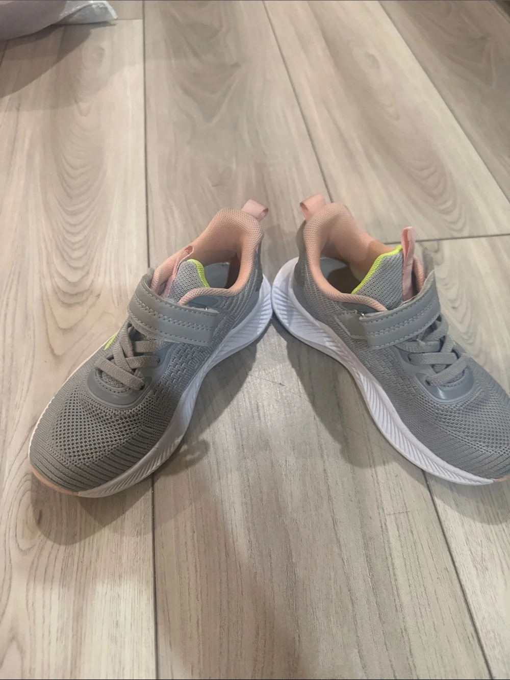 Kids Gray and Pink Sneakers with Neon Accent — Easy Hook-and-Loop Fit